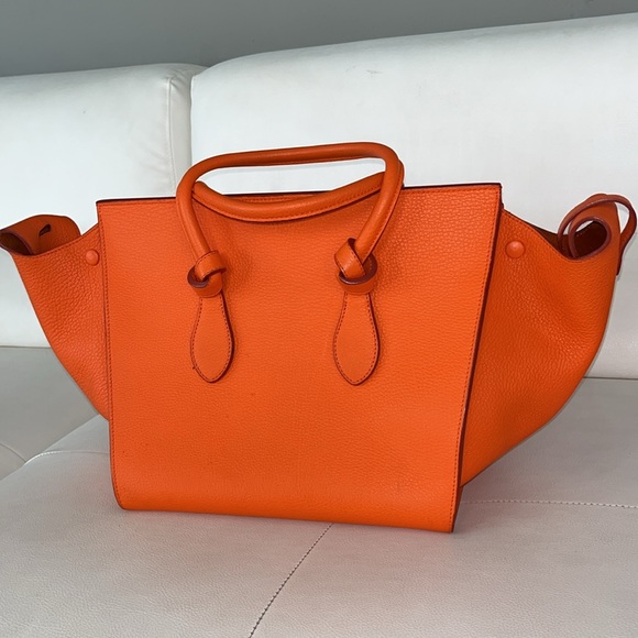 Celine Burnt Orange Pebbled calfskin leather tie tote bag - Picture 2 of 6